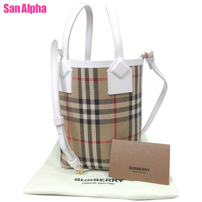 【10%OFF 5/21 09:59迄】バーバリー バッグ ショルダーバッグ BURBERRY チェック ミニ ロンドン トート 斜め掛け 8072348 (ベージュ系マルチ×ホワイト系)ブティック レディース 送料無料