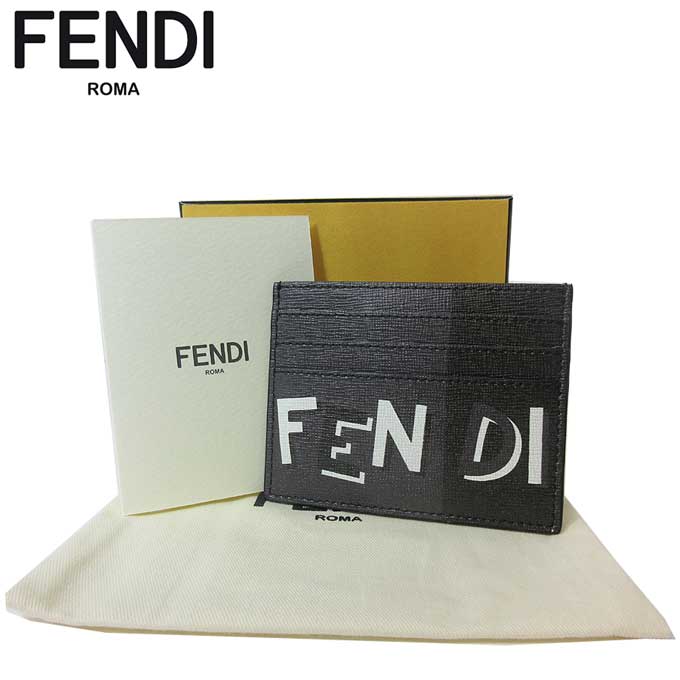 【ポイント5倍+最大2021円クーポン 1/10 0時〜】フェンディ アウトレット FENDI カードケース 7M0164-A18E-F0QN0 レザー プリント マチなしカードケース グレー×ブラック【メンズ】【レディース】