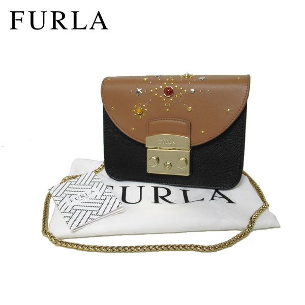 フルラ ポシェット 【1000円OFF 5/16 01:59迄】●セットアイテム！！● フルラ ブティック FURLA ショルダーバッグ 806987+1008582 レザー×スタッズ ”ボディー/取り外し可能フラップ”セット ミニ ポシェット / ショルダー ブラック×ブラウン系 レディース