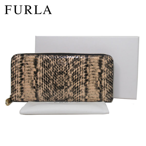 フルラ 財布 レディース 【10%OFF 5/21 09:59迄】フルラ 財布 長財布 FURLA パイソン調 ラウンドファスナー PCJ6PYT 7CP00(ベージュ系マルチ) アウトレット レディース 送料無料