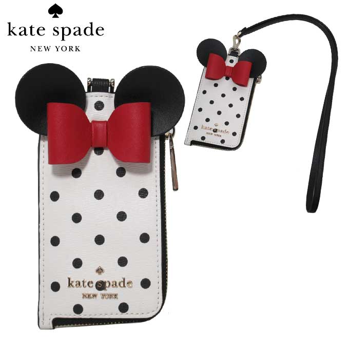 ケイトスペード ケイトスペード カードケース IDケース レディース kate spade K4758 960 ネックストラップ レザー コラボ ディズニー Disney ミニーマウス 定期入れ パスケース アウトレット