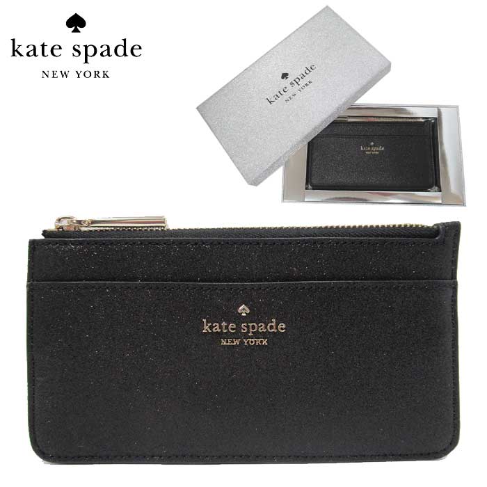 【訳あり】●ギフトBOX付!!● ケイトスペード カードケース kate spade ティンセル ボックスド ラージ スリムカードホルダー グリッター K9256 001(ブラック) アウトレット レディース 送料無料