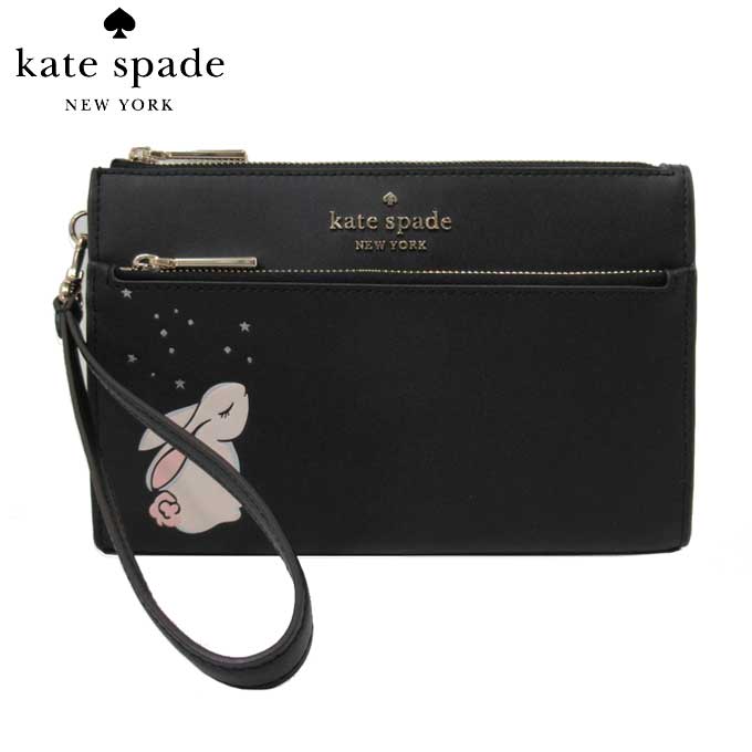 ケイトスペード ポーチ（レディース） ケイトスペード ポーチ マルチケース kate spade ブン ブン うさぎ バニー ストラップ付 ミディアム リストレット KA611 001(ブラック×マルチカラー)アウトレット レディース 送料無料