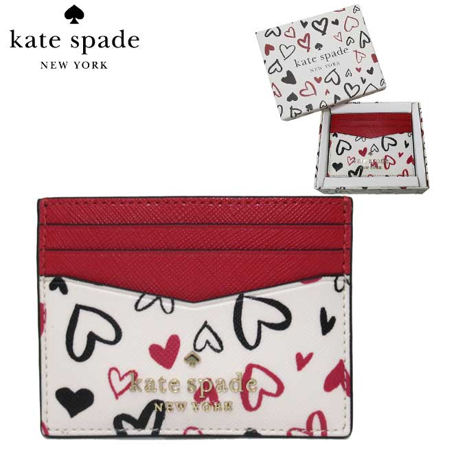 【10%OFF 5/21 09:59迄】●ギフトBOX付!!● ケイトスペード カードケース kate spade ステイシー PVC ボックスド スモール カードホルダー スクリブル ハート プリント KA626 960 (ホワイト系マルチ) アウトレット レディース 送料無料