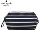 ケイトスペード ポーチ kate spade チェルシー ボーダー ポリエステル ザ リトル ベター マリーナ ストライプ プリント ミディアム コスメティック KB574 960(パリジャン ネイビー) アウトレット レディース 送料無料