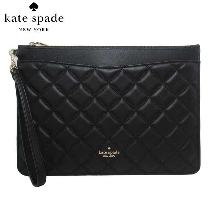 ケイトスペード 【10%OFF 6/2 09:59迄】ケイトスペード ポーチ kate spade ナタリア レザー キルティング ラージ ジップポーチ ストラップ付き K7017 001 (ブラック) アウトレット レディース 送料無料