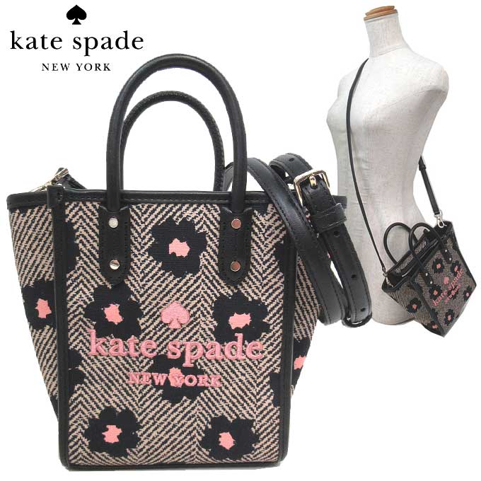 ケイトスペード トートバッグ レディース 【1000円OFF 5/16 01:59迄】ケイトスペード トートバッグ kate spade キャンバス ミニトート スモール エラ ヘリンボーン フラワー 2WAY 斜めがけ K8207 001(ブラックマルチ) アウトレット レディース 送料無料