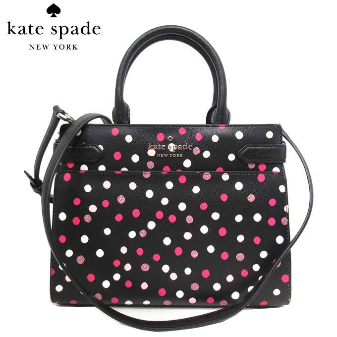 【10%OFF 5/21 09:59迄】ケイトスペード バッグ ハンドバッグ kate spade ステイシー グリマー ドット プリント ミディアム 2WAY サッチェル 斜めがけ K9323 001(ブラック) アウトレット レディース 送料無料