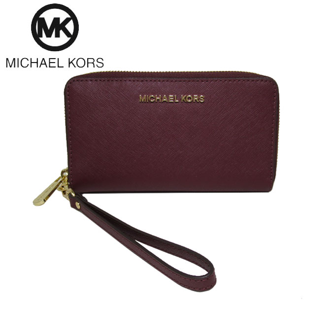 マイケル・コース 革長財布 レディース 【1000円OFF 5/16 01:59迄】マイケルコース アウトレット Michael Kors モバイルアクセサリー 35F8GTVW7L レザー フラット スマホ iPhone フォンケース パスケース付き ラウンド長財布兼用可 JET SET TRAVEL / LG FLAT MF PHN CASE / MERLOT レディース