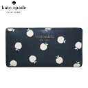 【10%OFF 5/7 09:59迄】ケイトスペード 財布 長財布 kate spade PVC ステイシー アップルプリント ラージ スリム ウォレット 二つ折り K8306 960 (ネイビー系×ホワイト系) アウトレット レディース 送料無料