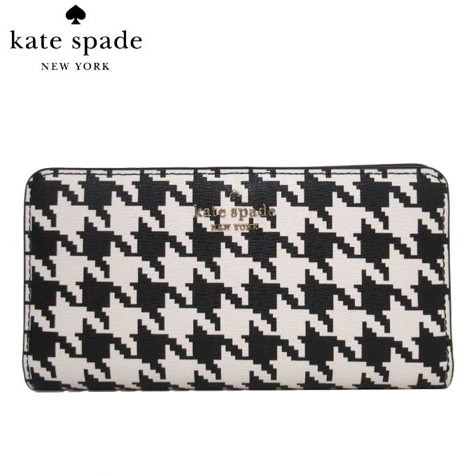 【10 OFF 5/21 09:59迄】ケイトスペード 財布 長財布 kate spade PVC 千鳥柄 ラージ スリム ウォレット 二つ折り K9152 001 (ブラック) アウトレット レディース 送料無料