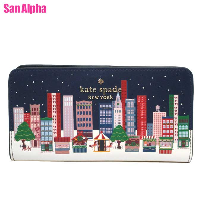 【1000円OFF 5/16 01:59迄】ケイトスペード 財布 長財布 kate spade ウィンター ワンダース レザー ラージ スリム ビルフォードウォレット KE695 960 ネイビー系マルチ アウトレット レディー…