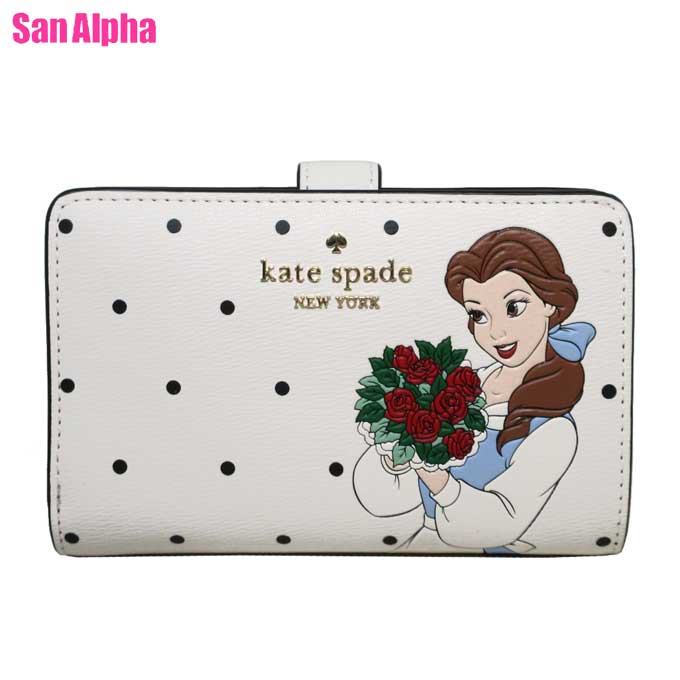 ケイトスペード 財布（レディース） ケイトスペード 財布 二つ折り財布 kate spade × Disney ディズニー 美女と野獣 ベル ドット柄 ミディアム コンパクト バイフォールド ウォレット KE819 250(オフホワイト系×マルチカラー) アウトレット レディース 送料無料