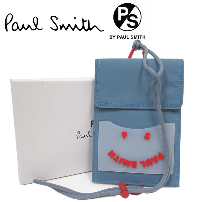 【 新古品（Sランク/展示品）】 ピー エス ポール・スミス バッグ ショルダーバッグ PS Paul Smith Happy ハッピー フェイス ウォレットネック ネックポーチ M2A 6822 HFACE 41(スモークライトブルー系) 新品同様 メンズ レディース 送料無料