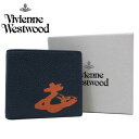 【10%OFF 4/21 09:59迄】ヴィヴィアンウエストウッド 財布 二つ折り財布(小銭入無) Vivienne Westwood レザー グラフィックオーブプリント 51120008 42029 K402(ネイビー×オレンジ) Vivienne Westwood 送料無料