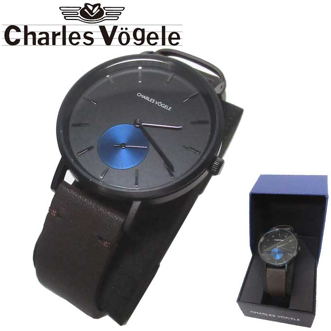 【1000円OFF 6/11 01:59迄】シャルルホーゲル 腕時計 Charles vogele クオーツ レザーベルト ラウンド 円形 V0720 B43 金具：マットブラック系 ダークブラウン系 アクセサリー メンズ 送料無料