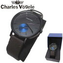 シャルル ホーゲル 腕時計（メンズ） シャルルホーゲル 腕時計 Charles vogele クオーツ レザーベルト ラウンド 円形 V0720 B43 (金具：マットブラック系×ダークブラウン系) アクセサリー メンズ 送料無料