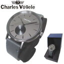 1000円OFF 4 27 09:59迄 シャルルホーゲル 腕時計 Charles vogele クオーツ レザーベルト ラウンド 円形 V0720 G57 金具：ガンメタル系 グレー系 アクセサリー メンズ 