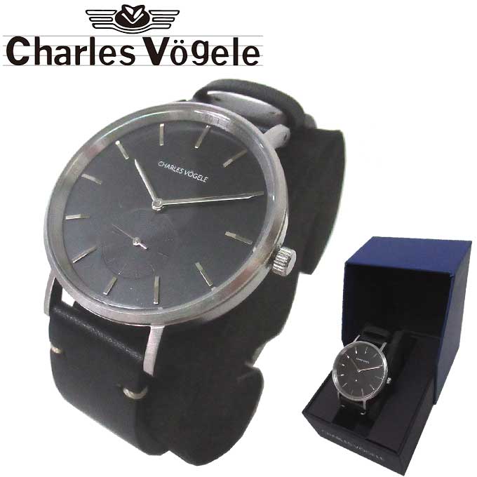 【1000円OFF 6/11 01:59迄】シャルルホーゲル 腕時計 Charles vogele クオーツ レザーベルト ラウンド 円形 V0720 S03 金具：シルバー系 ブラック アクセサリー メンズ 送料無料