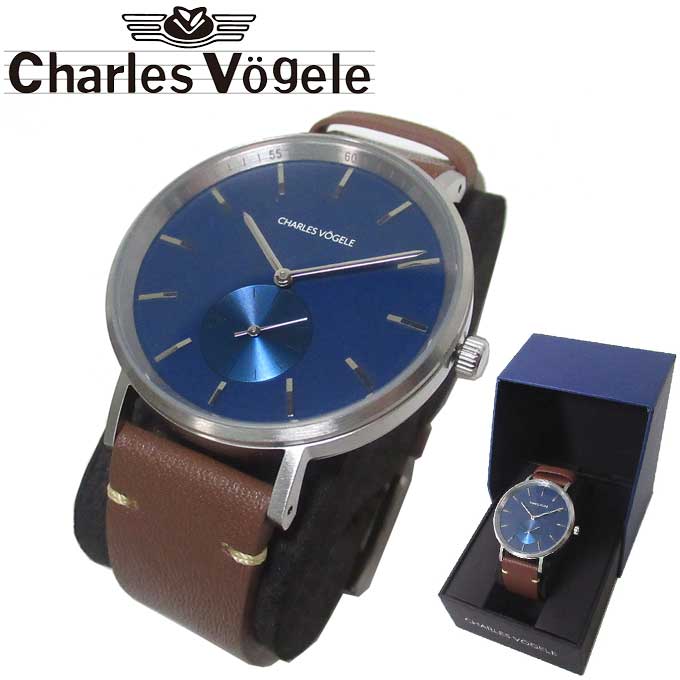 【10%OFF 6/2 09:59迄】シャルルホーゲル 腕時計 Charles vogele クオーツ レザーベルト ラウンド 円形 V0720 S04 (金具：シルバー系×ブラウン系) アクセサリー メンズ 送料無料