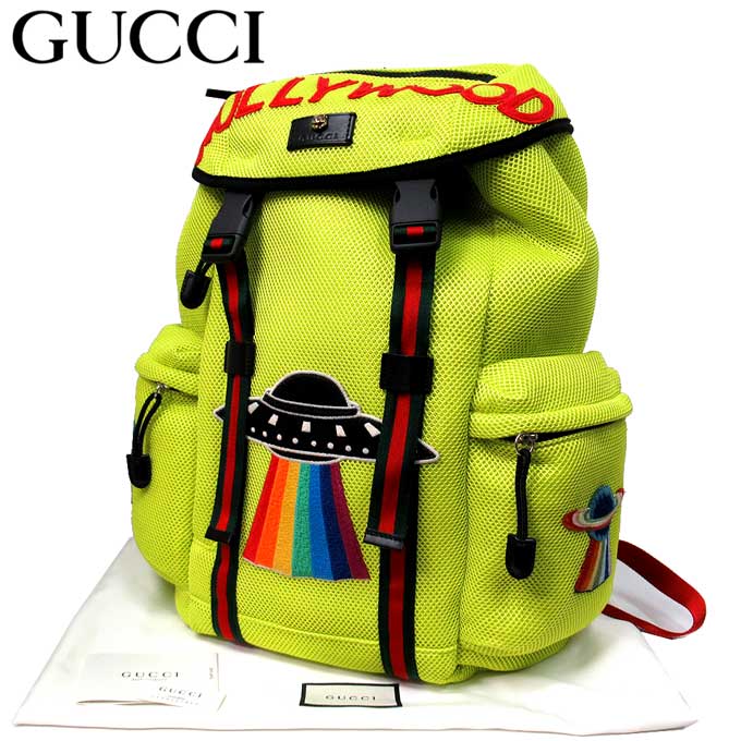 ●注目商品!!● グッチ ブティックライン GUCCI ショルダーバッグ 429037 キャンバス エンブロイダリー HOLLYWOOD / UFO バッグパック / リュックサック ネオンイエロー系×マルチカラー【メンズ】【レディース】【RCP】【楽天カード分割】