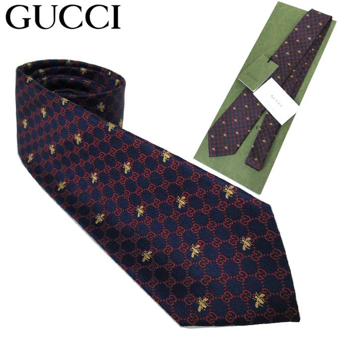 【1000円OFF 9/11 01:59迄】グッチ ネクタイ GUCCI シルク GG柄×ハチ ビー 545078 4E002 4174(ネイビー系×レッド系マルチ) ブティック メンズ 送料無料