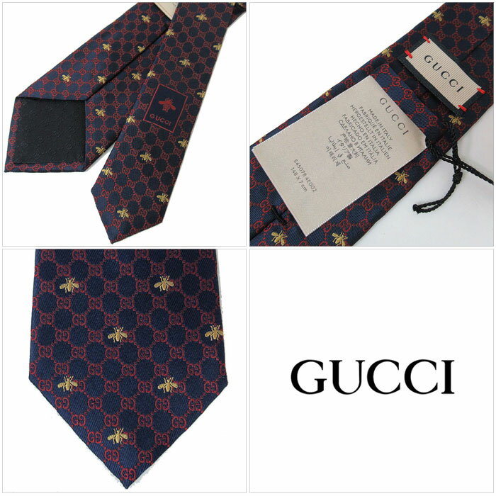 【1000円OFF 9/11 01:59迄】グッチ ネクタイ GUCCI シルク GG柄×ハチ ビー 545078 4E002 4174(ネイビー系×レッド系マルチ) ブティック メンズ 送料無料