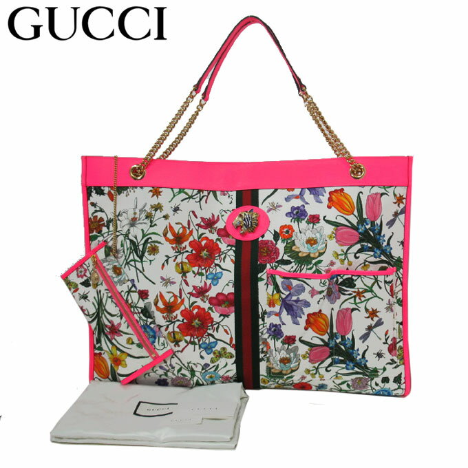 グッチ 帆布・キャンバス トートバッグ レディース グッチ GUCCI トートバッグ レディース 553959 キャンバス×レザー フラワー 花 × 虫柄 プリント ポーチ付き ラージ トート 肩掛け 大きめ ブティックライン　送料無料