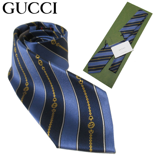 【1000円OFF 9/11 01:59迄】グッチ ネクタイ GUCCI シルク インターロッキングG チェーン ストライプ 643929 4E002 4868(ライトブルー系マルチ) ブティック メンズ 【グッチ専用ケース付き】送料無料