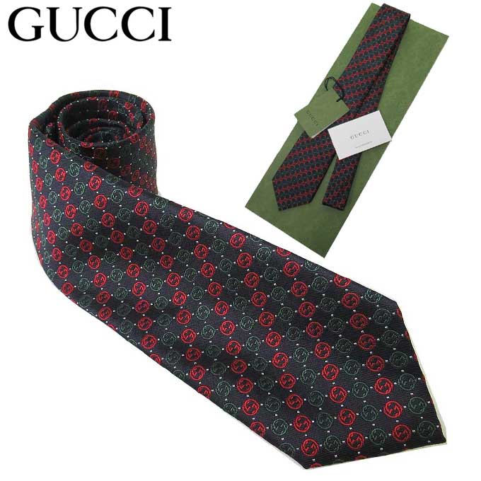 【1000円OFF 9/11 01:59迄】グッチ ネクタイ GUCCI シルク インターロッキング 644510 4E002 4174(ネイビー系×グリーン系マルチ) ブティック メンズ 【グッチ専用ケース付き】送料無料