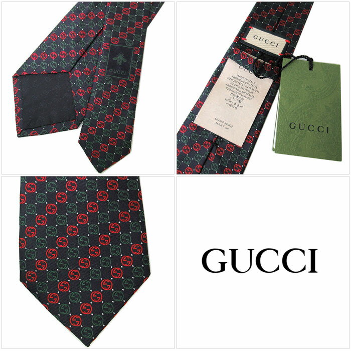 【1000円OFF 9/11 01:59迄】グッチ ネクタイ GUCCI シルク インターロッキング 644510 4E002 4174(ネイビー系×グリーン系マルチ) ブティック メンズ 【グッチ専用ケース付き】送料無料