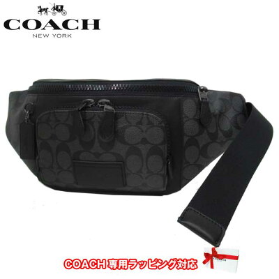 コーチ ショルダーバッグ ウエストポーチ COACH シグネチャーPVC レザー トラック ベルトバッグ C3765 QBMI5(ブラック系) アウトレット メンズ 送料無料