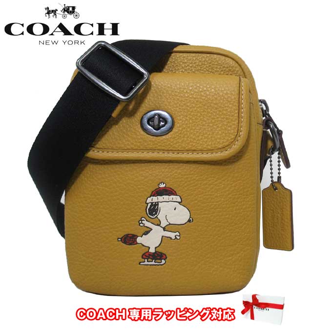 【10%OFF 5/21 09:59迄】コーチ ショルダーバッグ COACH ピーナッツ × コーチ シグネチャー スヌーピー ヘリテージ クロスボディ スヌーピー モチーフ ペブルドレザー 斜めがけ CE613 QBRQD(イエロー系マルチ) アウトレット メンズ 送料無料