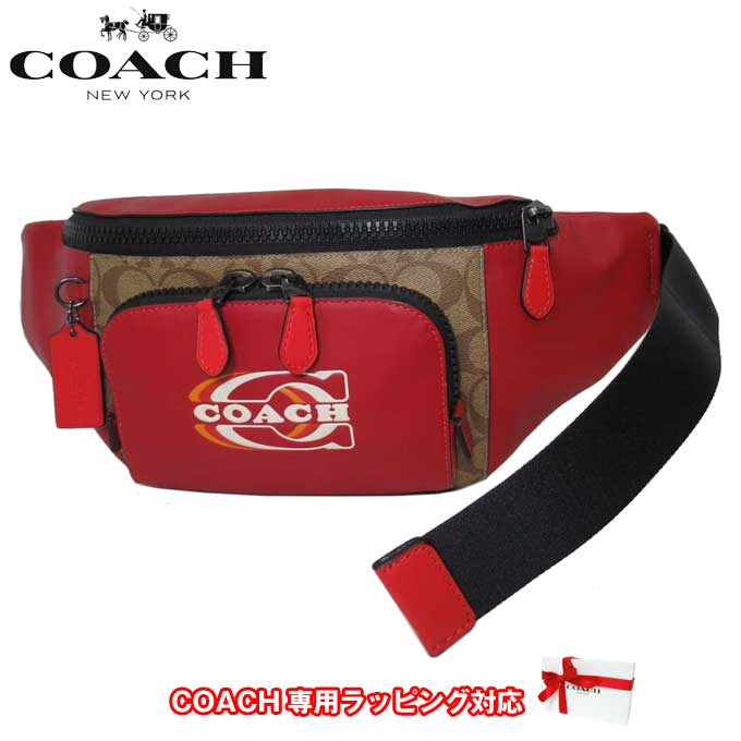 【1000円OFF 5/16 01:59迄】コーチ ショルダーバッグ ウエストポーチ COACH トラック ベルト バッグ・シグネチャー ブロックド コーチ スタンプ レザー ボディバッグ CE870 QBV1U(レッド系×カーキマルチ) アウトレット メンズ 送料無料