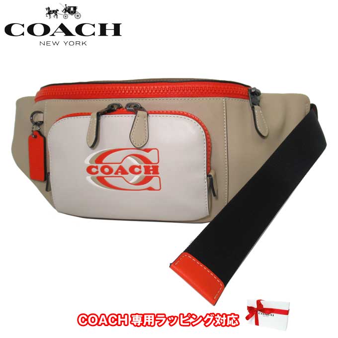 【10%OFF 5/21 09:59迄】コーチ バッグ ショルダーバッグ COACH レザー トラック ベルト バッグ・カラーブロック・コーチ スタンプ ボディバッグ CH110 QBVFH(スチーム×サンディー ベージュ マルチ) アウトレット メンズ 送料無料