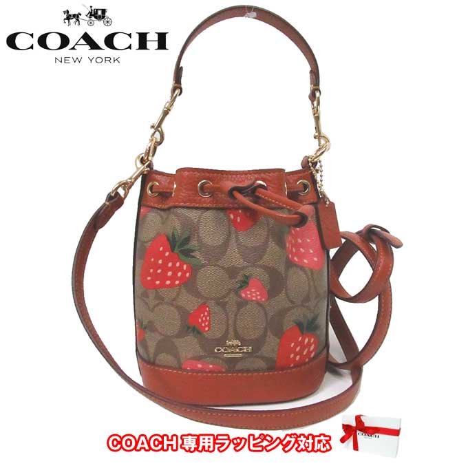 コーチ ミニバッグ レディース 【10%OFF 5/21 09:59迄】コーチ バッグ ショルダーバッグ COACH シグネチャー ワイルド ストロベリー プリント ミニ デンプシー バケットバッグ 2WAY 斜め掛け CH164 IME7V(カーキ×マルチカラー) アウトレット レディース 送料無料