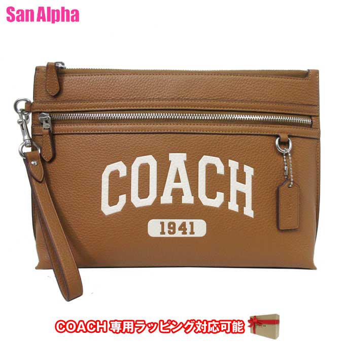 【10%OFF 5/21 09:59迄】コーチ バッグ クラッチバッグ COACH バーシティ キャリー オール ポーチ ストラップ付 ビックポーチ CR355 SV/QD (ライトサドル) アウトレット メンズ 送料無料