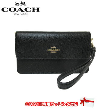 コーチ アウトレット COACH ポーチ F73793 クロスグレーン レザー フォールドオーバー リストレット ストラップ付 ポーチ / 財布 IMBLK(ブラック)【RCP】【楽天カード分割】【レディース】