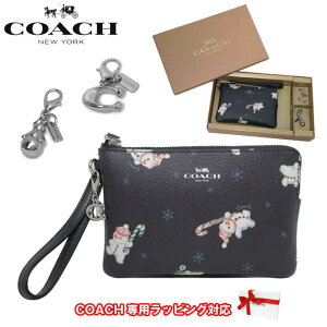 【10%OFFクーポン配布中 1/6 9:59迄】●ギフトBOX付!!3点セット!!● コーチ ポーチ / チャーム COACH C7401 SVF23 スノーマンプリント Jステッキ 雪ダルマ リストレット / スノーマンモチーフ & C チャーム セット アウトレット 送料無料