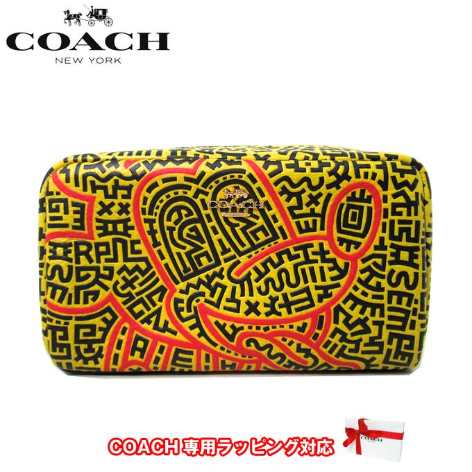 コーチ（COACH) 【1000円OFF 5/16 01:59迄】コーチ ポーチ コスメポーチ COACH ディズニー×キース・ヘリング ミッキー スモール ボクシー コスメティック ケース C7436 IMTMG (イエロー×レッド) アウトレット レディース ●コラボ商品!!● 送料無料