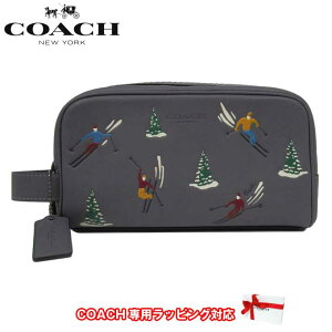 【1000円OFF 9/11 01:59迄】コーチ バッグ ポーチ COACH スモール トラベル キット レザー スキー スロープ セカンドバッグ CE680 QBQ9R(グレー系マルチ) アウトレット メンズ 送料無料