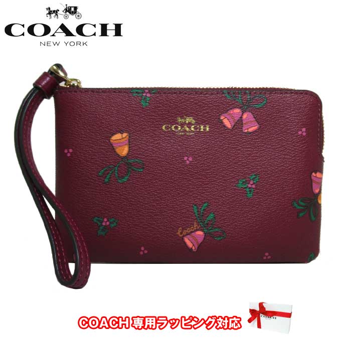 アクセサリーポーチ 【10%OFF 6/2 09:59迄】コーチ ポーチ COACH PVC ホリデーベル プリント コーナージップリストレット L字ファスナー CE920 IMOCQ(ブラックチェリー×マルチカラー) アウトレット レディース 【メール便対応(ネコポス)】