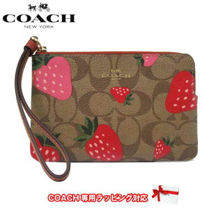 【最大11%OFF 4/19 AM9:59迄】コーチ ポーチ COACH シグネチャー ワイルド ストロベリー プリント コーナージップ リストレット L字ファスナー CH166 IME7V(カーキ×マルチカラー)アウトレット レディース 送料無料【メール便対応(ネコポス)】