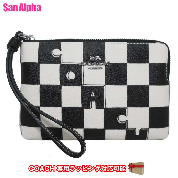 【1000円OFF 5/16 01:59迄】コーチ ポーチ COACH コーナージップ リストレット PVC プリント チェッカー ボード CR813 SVA16 (ブラック×ホワイト系) アウトレット レディース 【メール便対応(ネコポス)】