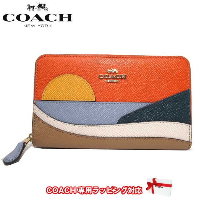 【500円OFFクーポン期間限定配布中】コーチ 財布 レディース COACH C4534 IMOY8 レザー 長財布 ラウンドファスナー 定期入れ アップリケ ビーチポストカード アウトレット 送料無料 レディース【ギフト】