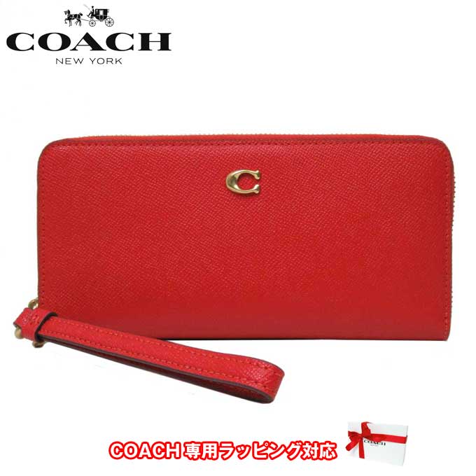 コーチ 長財布 レディース 【10%OFF 6/2 09:59迄】コーチ 財布 長財布 COACH ロゴ ストラップ付 コンチネンタル ウォレット ラウンドファスナー C7184 B4PJ6 (レッド系) アウトレット レディース 送料無料