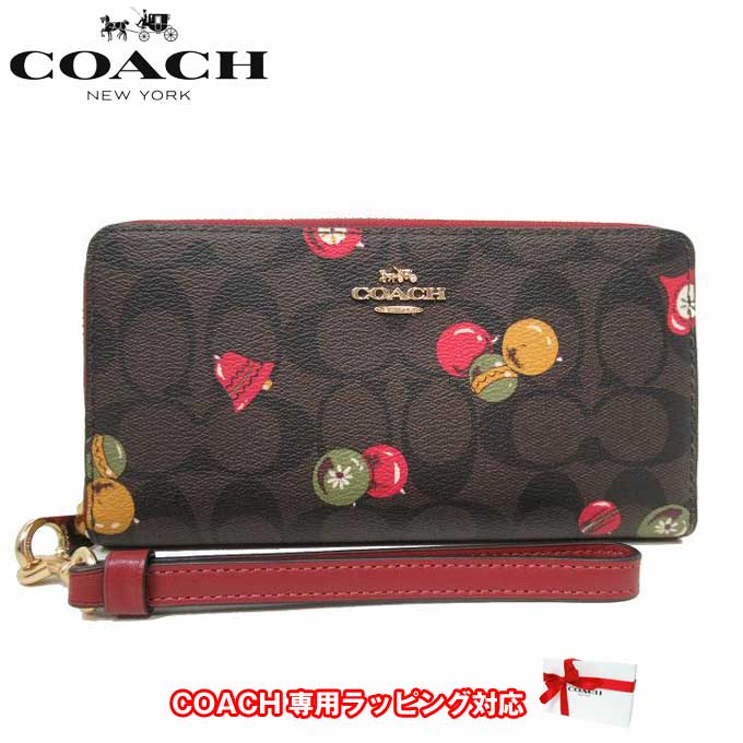 コーチ 財布（レディース） コーチ 長財布 レディース COACH C7411 IMOSN PVC シグネチャー オーナメント プリント ストラップ付き ラウンドファスナー アウトレット 送料無料【ギフト】