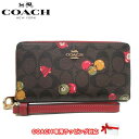 コーチ 財布（レディース） 【10%OFF 4/21 09:59迄】コーチ 長財布 レディース COACH C7411 IMOSN PVC シグネチャー オーナメント プリント ストラップ付き ラウンドファスナー アウトレット 送料無料【ギフト】