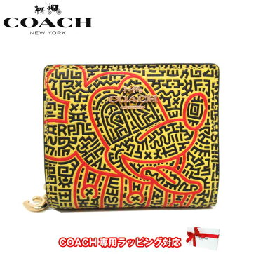 コーチ 財布 二つ折り財布 COACH ディズニー×キース・ヘリング ミッキー ミディアム スナップ ウォレット C7446 IMTMG(イエロー×レッド) アウトレット レディース 送料無料