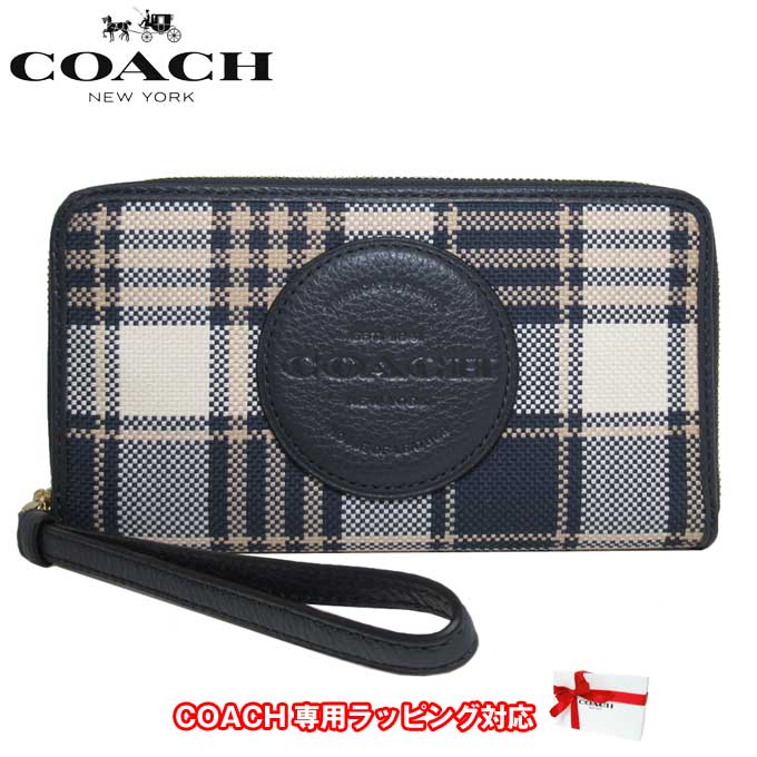 コーチ 財布（レディース） 【10%OFF 5/21 09:59迄】コーチ 長財布 レディース COACH C8680 IMF23 チェック柄 ロゴ デンプシー ストラップ付 ラージ フォン ウォレット アウトレット 送料無料